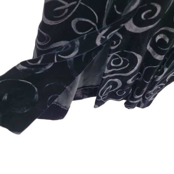 Vintage 80s Black Burnout Velvet Gown 10 Sleeveless Open Back Chocker Midi Swirl - Picture 10 of 15